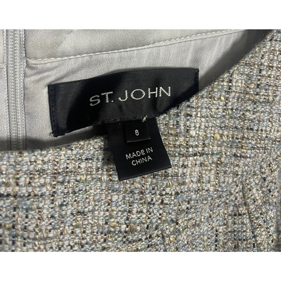 St John Dress 8 Sleeveless Tweed Knit Silk Lined Sheath Linen Blend Back Zip - Picture 4 of 8